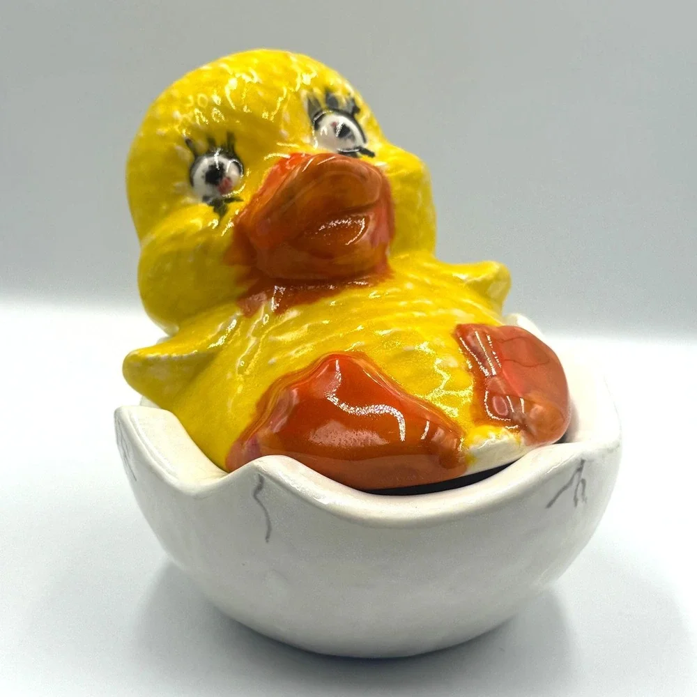 Vintage‎ Kitsch Duck in Egg Planter Ceramic Chick Figurine Trinket Dish Decor